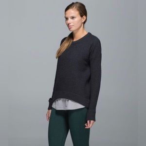 Lululemon Yogi Crew Sweater Heathered Black Knit Merino Wool Size 2